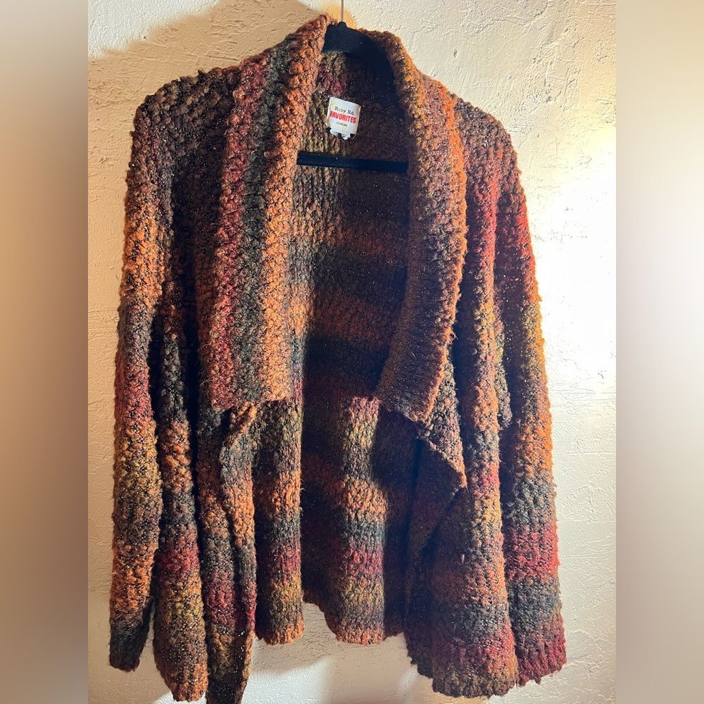 Cardigan Sweater Oversized Ruby Rd. Warm Colors Striped open front brown golden